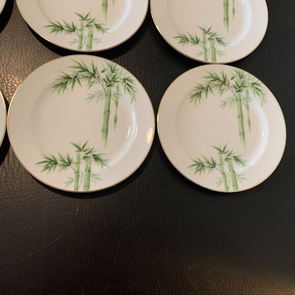 6 Noritake Toki Kaisha Dessert Luncheon Plates Green Bamboo 7.5" Japan Vintage - Picture 4 of 8